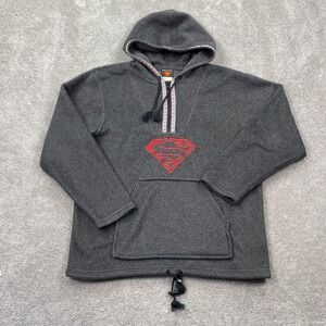 Warner Bros Superman Fleece 1/4 Zip Hoodie Mens S Charcoal Gray Embroidered Logo